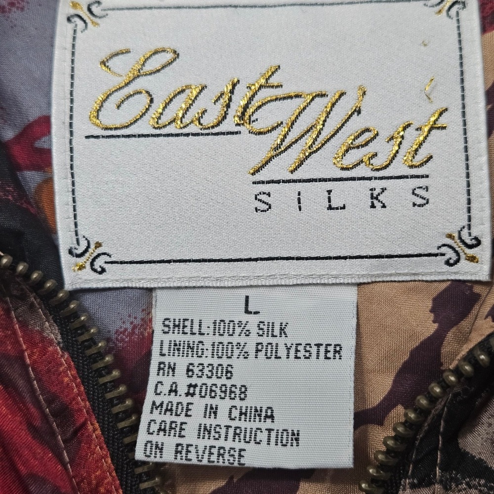 East West Silks Animal Print Patchwork Silk Bomber Jacket Large Red Boho Vintage - Picture 8 of 13